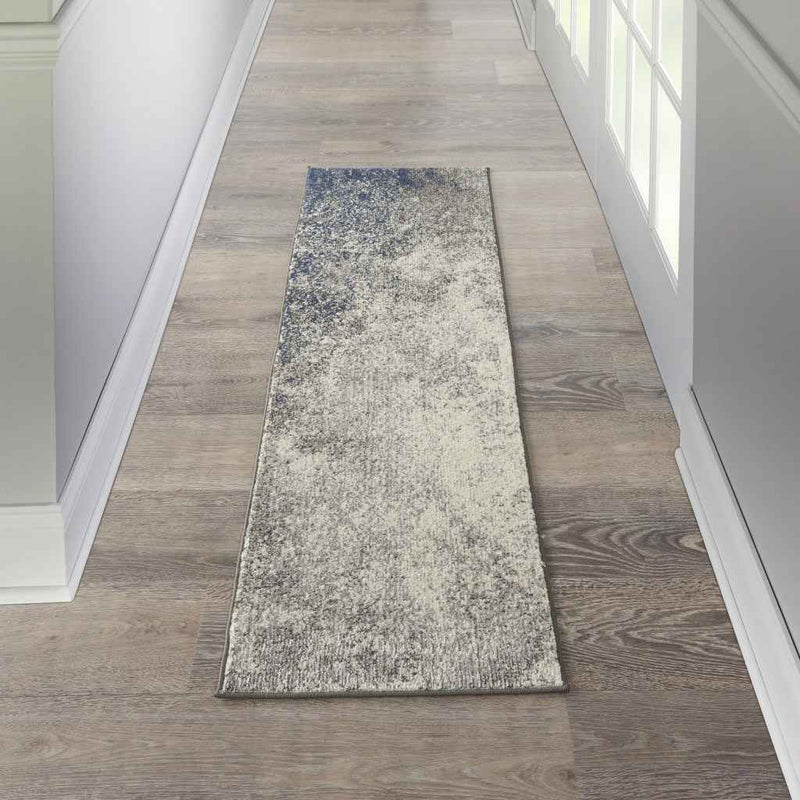 6' Gray And Ivory Abstract Power Loom Runner Rug
