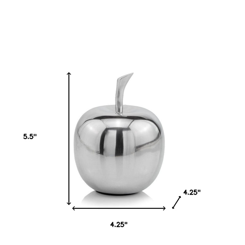 6" Silver Buffed Aluminum Decorative Apple Tabletop Sculpture - Home & Garden