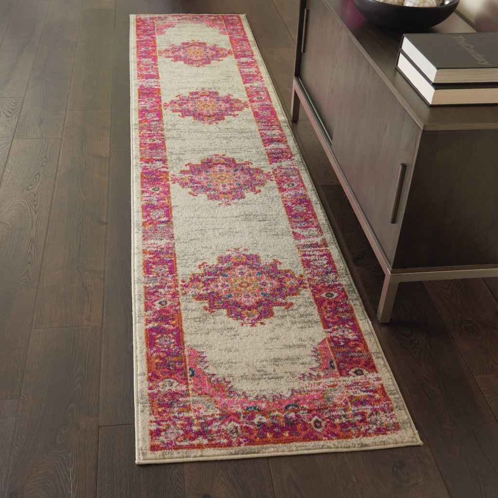 8' Fuchsia Power Loom Runner Rug