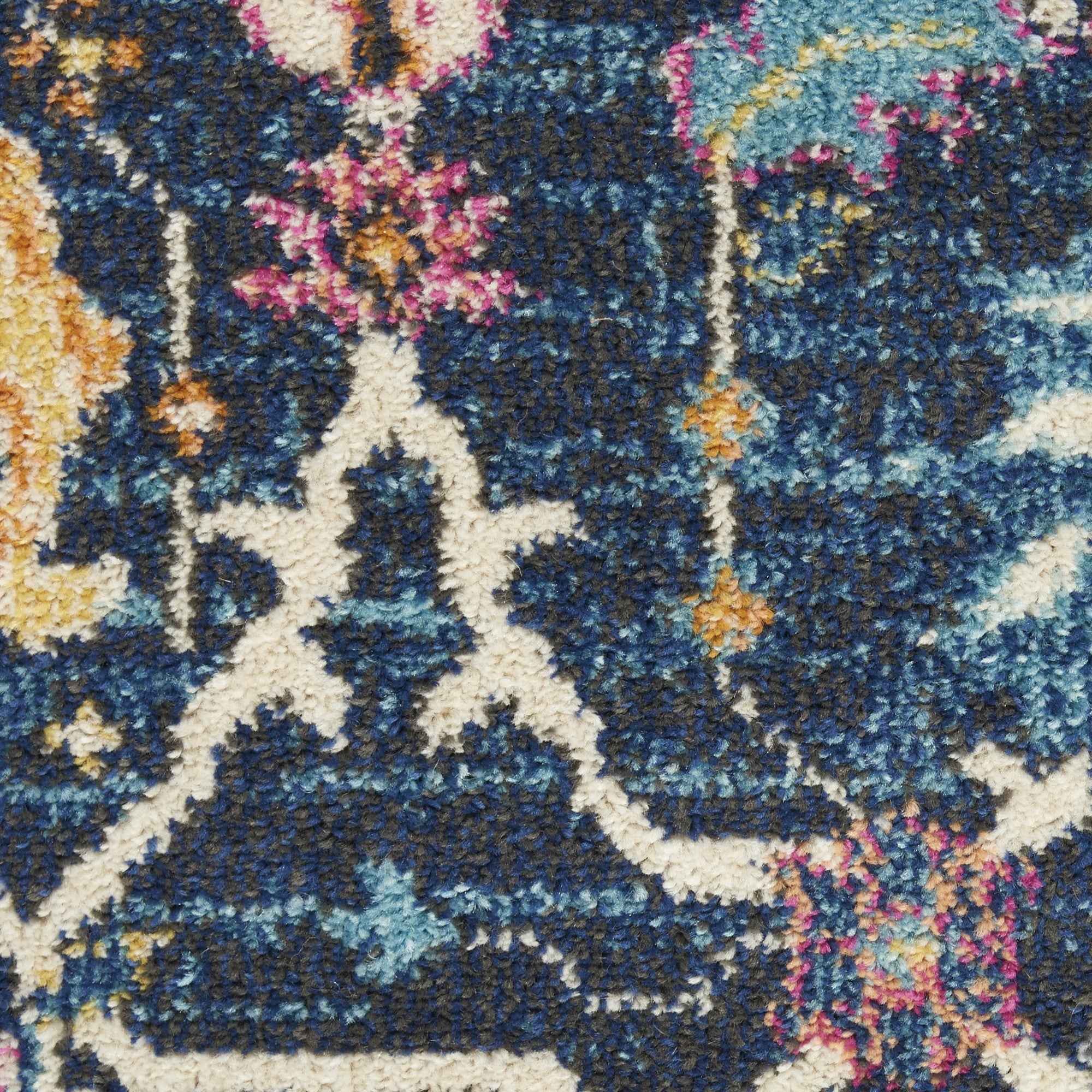 5' Navy Blue Round Floral Power Loom Area Rug