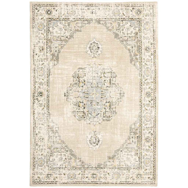2'X3' Beige And Ivory Center Jewel Area Rug Default Title