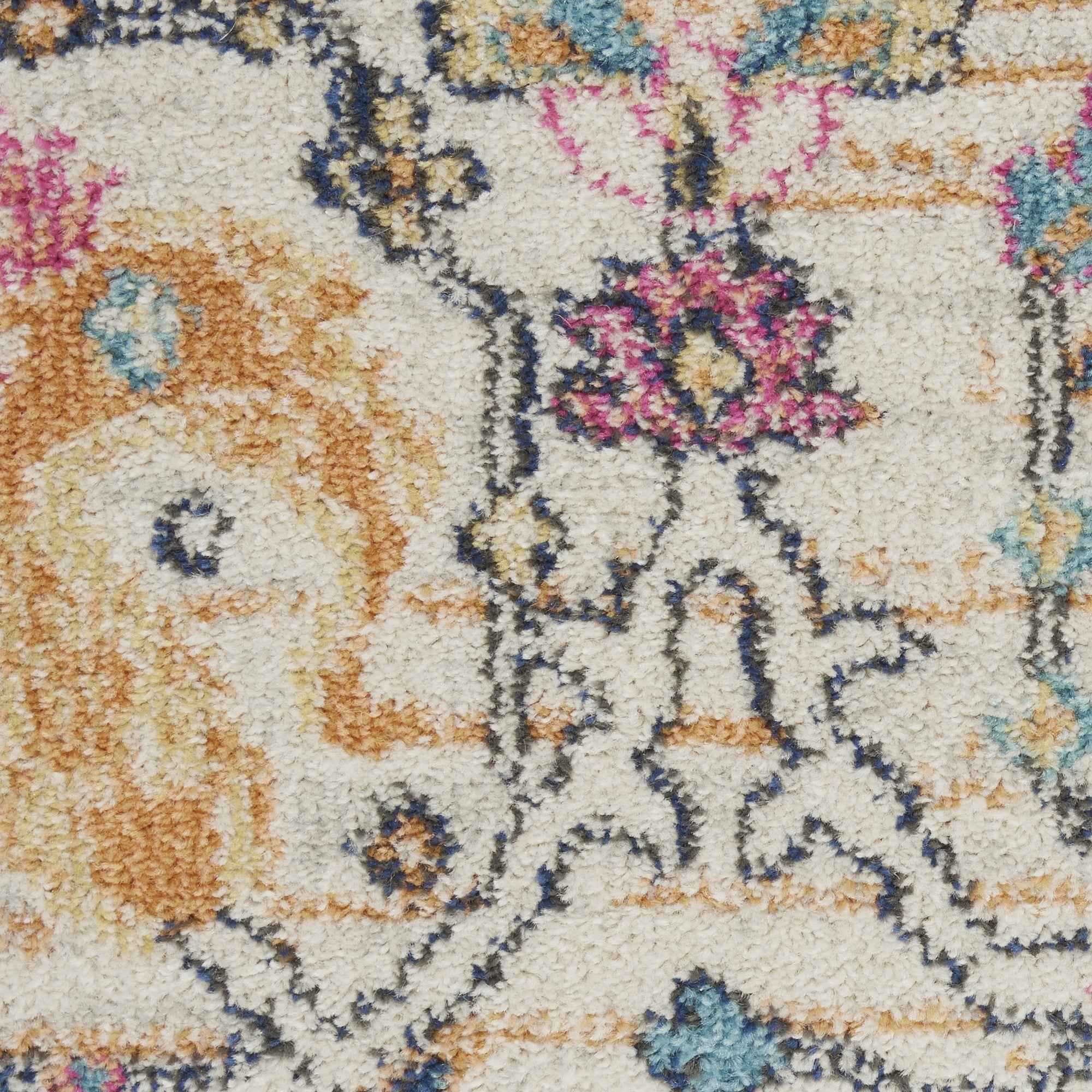 4' Orange And Ivory Round Floral Power Loom Area Rug