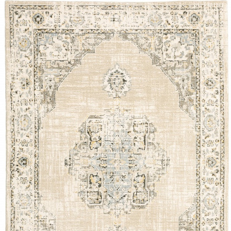 7'X9' Beige And Ivory Center Jewel Area Rug