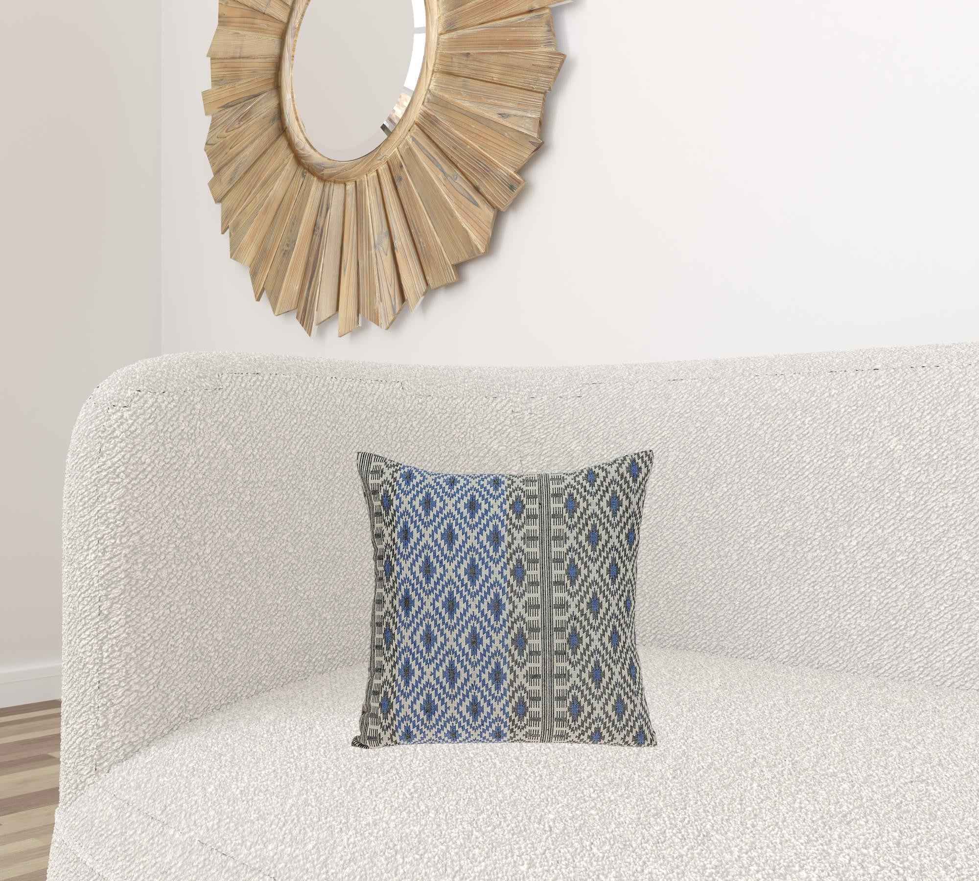 Gray And Blue Aztec Diamond Throw Pillow