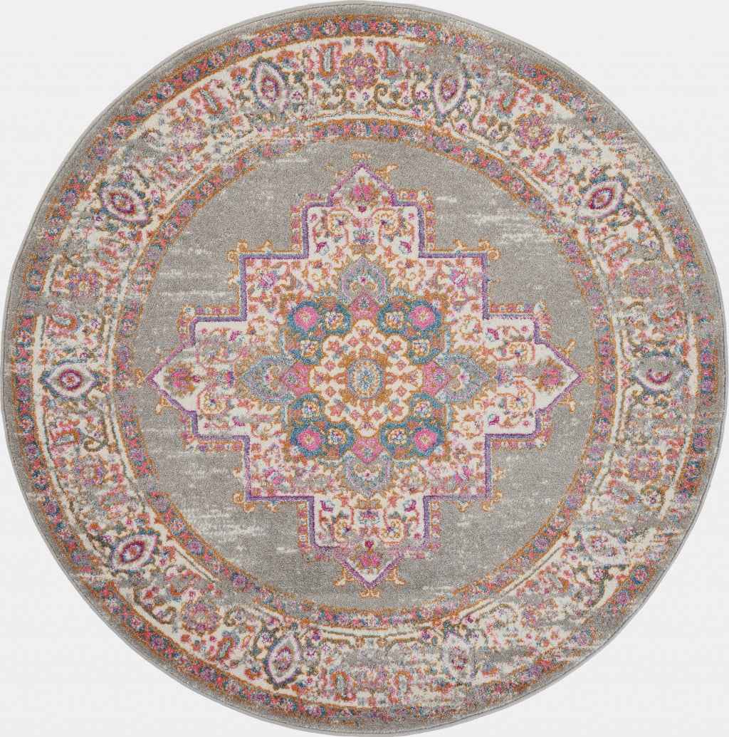 5' Gray Round Power Loom Area Rug