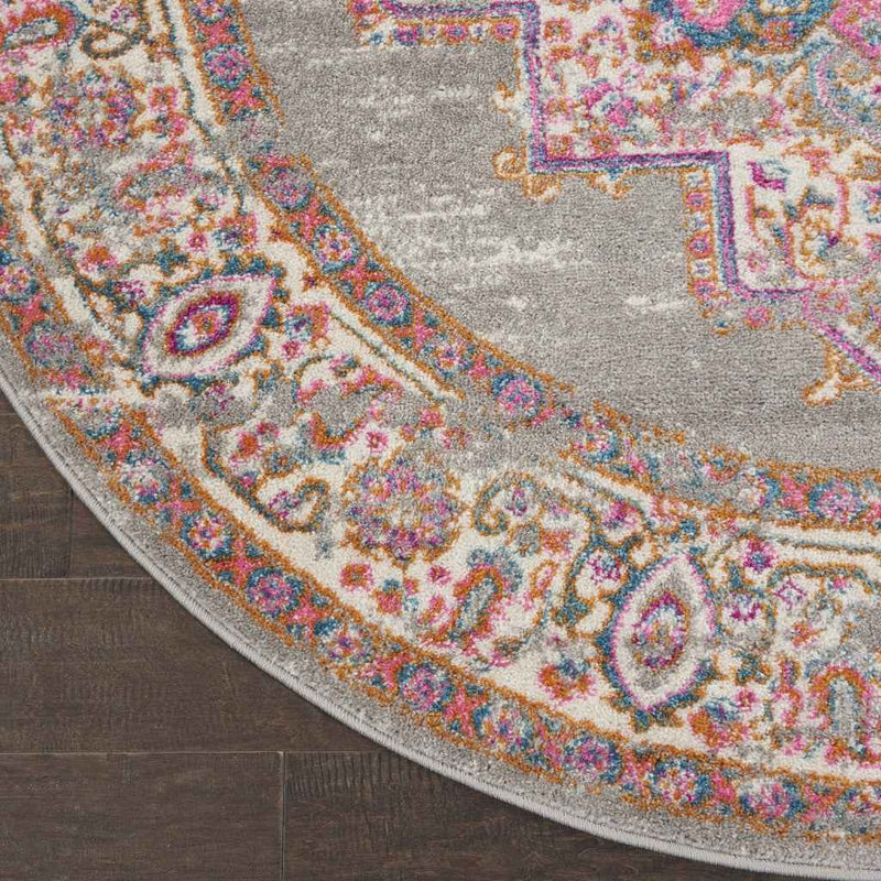 5' Gray Round Power Loom Area Rug