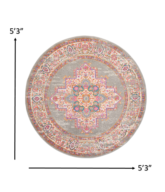 5' Gray Round Power Loom Area Rug