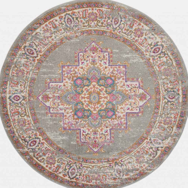 5' Gray Round Power Loom Area Rug