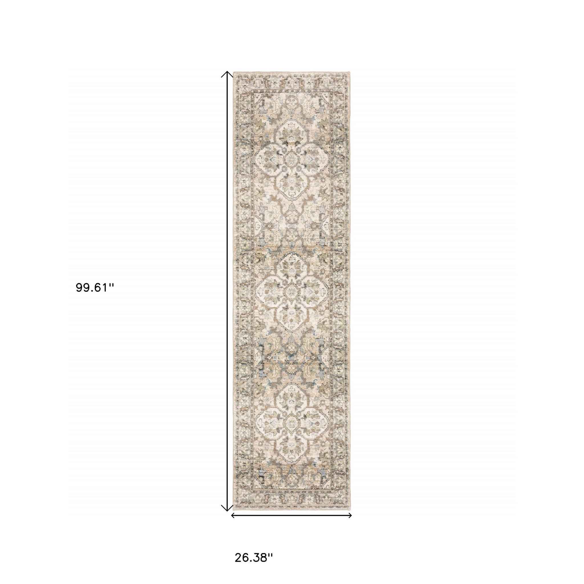 2'X8' Beige And Ivory Medallion Runner Rug