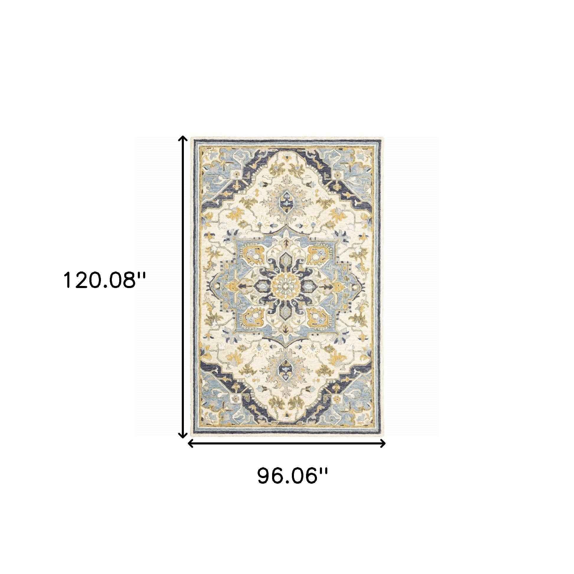 8'X10' Blue And Ivory Bohemian Rug