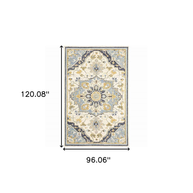 8'X10' Blue And Ivory Bohemian Rug