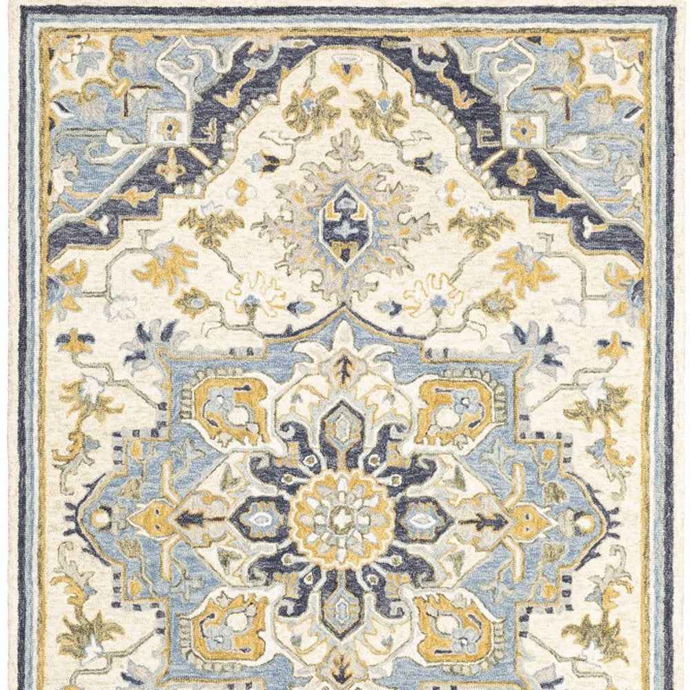 8'X10' Blue And Ivory Bohemian Rug