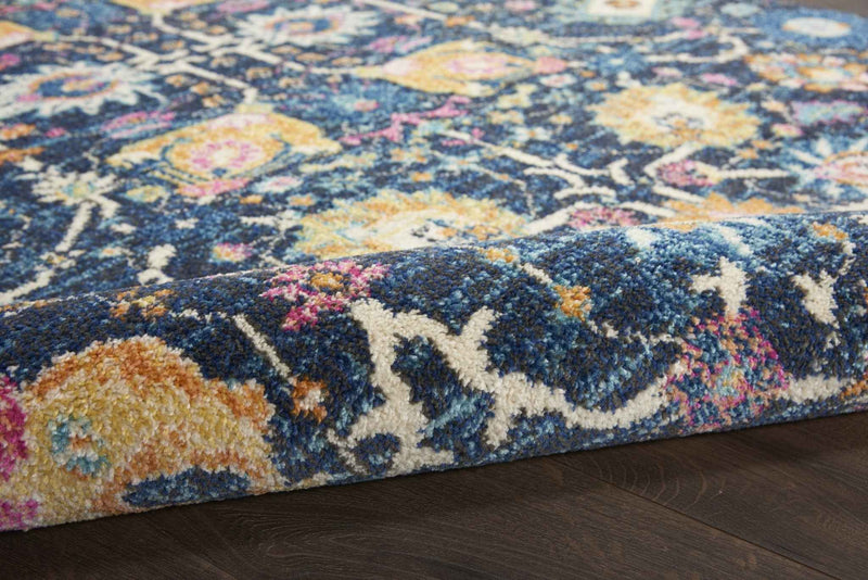 5' X 7' Navy Blue Floral Power Loom Area Rug