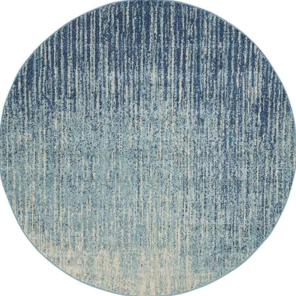 5' Ivory And Blue Round Abstract Power Loom Area Rug