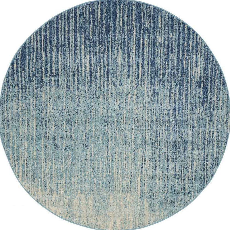 5' Ivory And Blue Round Abstract Power Loom Area Rug