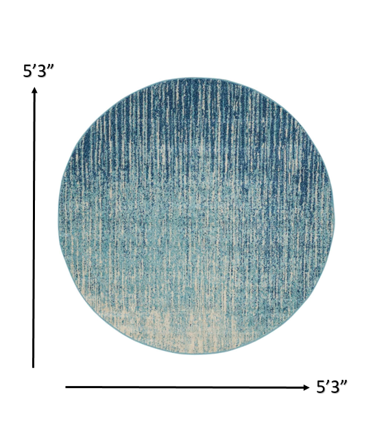 5' Ivory And Blue Round Abstract Power Loom Area Rug