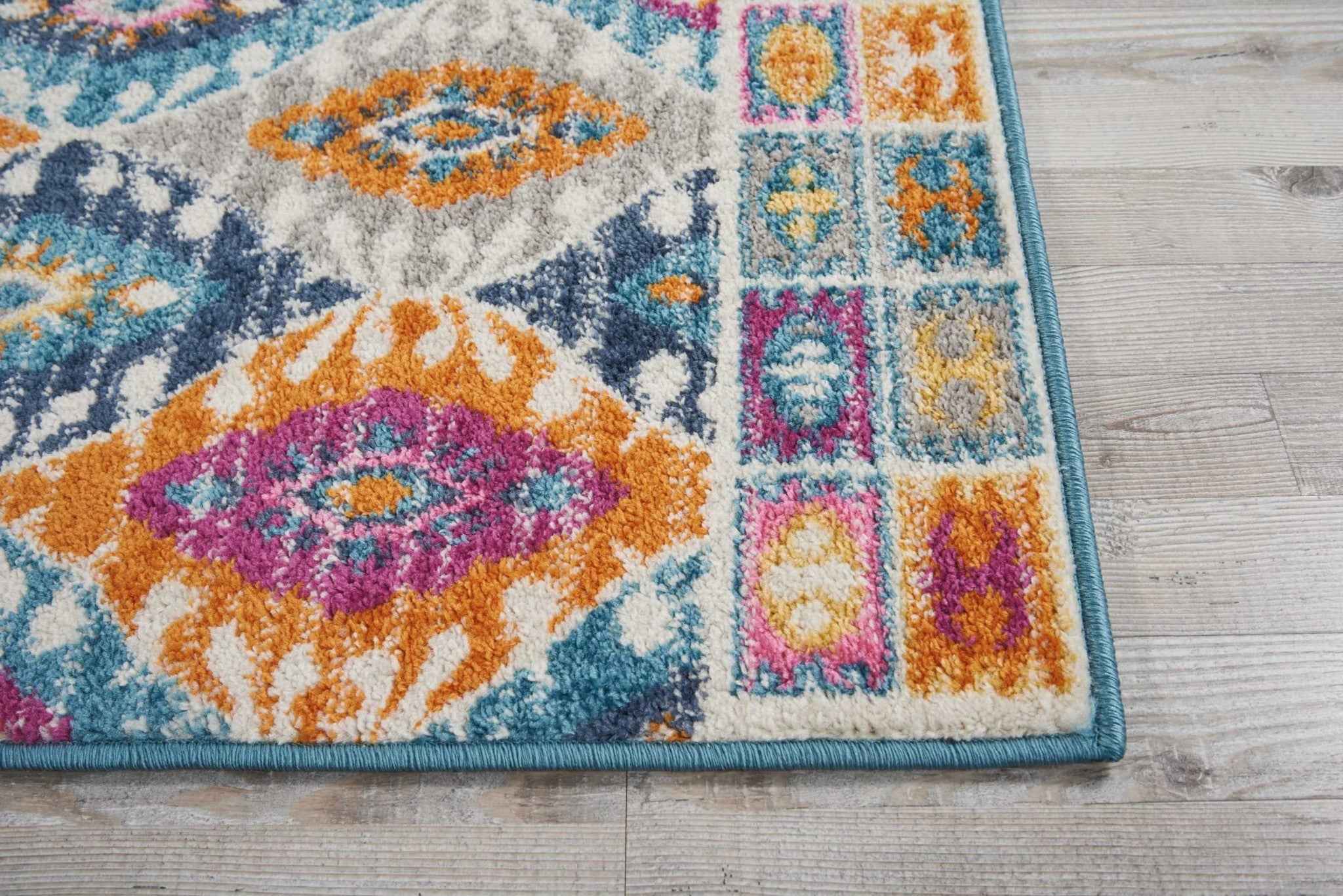 8' Blue And Pink Ogee Power Loom Runner Rug