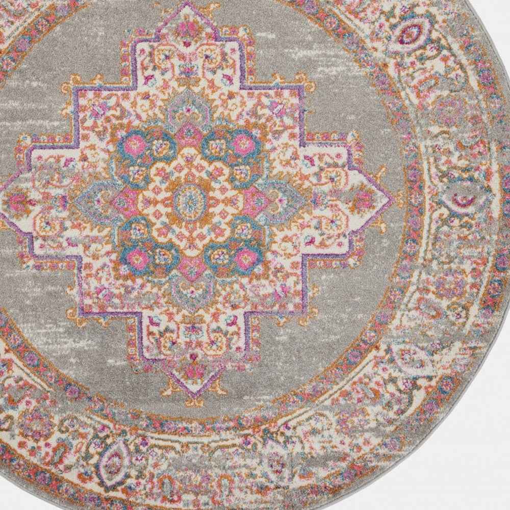 8' Gray Round Power Loom Area Rug