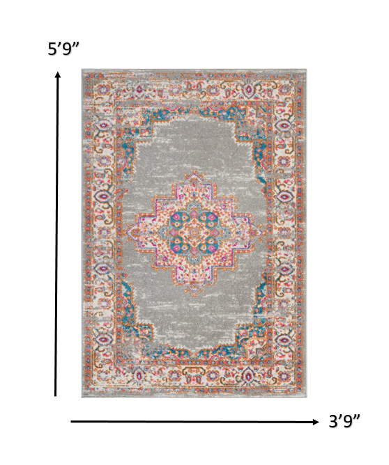 4' X 6' Gray Power Loom Area Rug