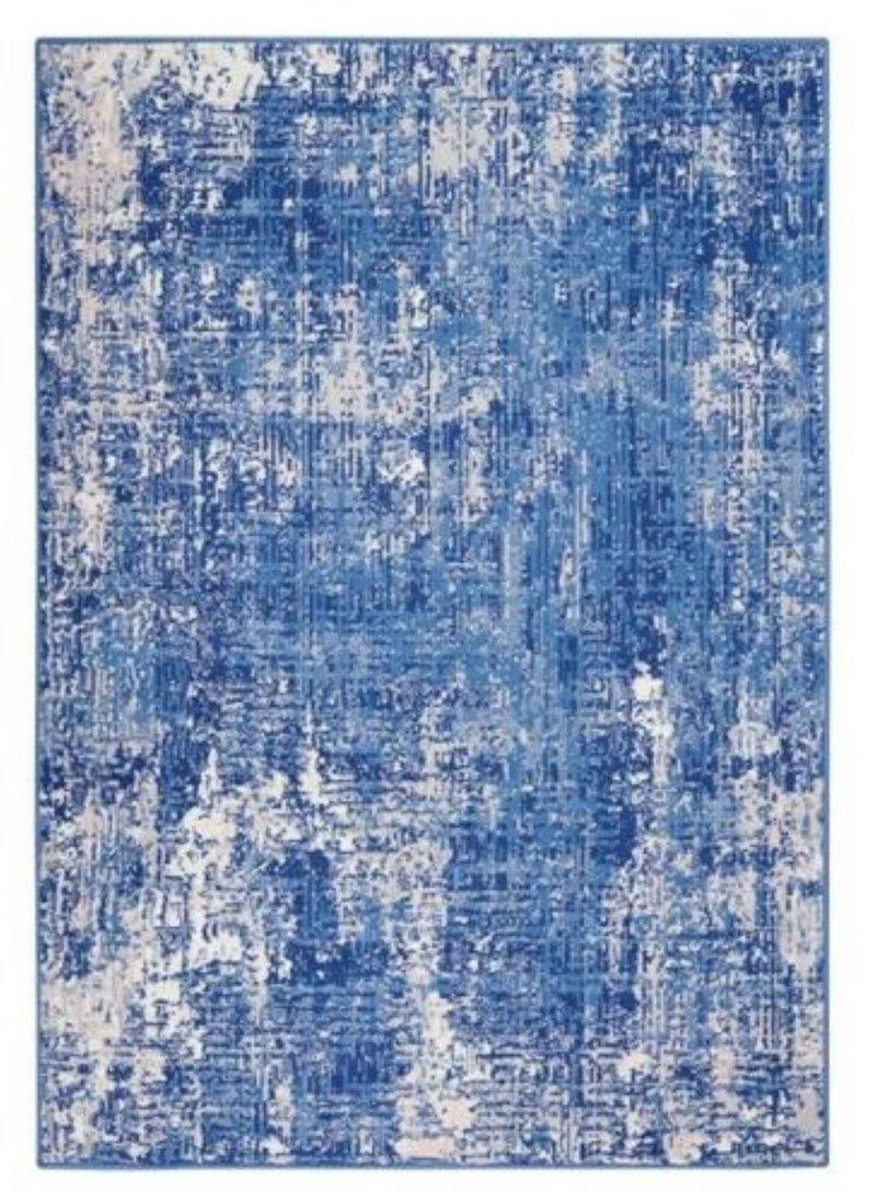 5' X 7' Blue And Ivory Abstract Dhurrie Area Rug