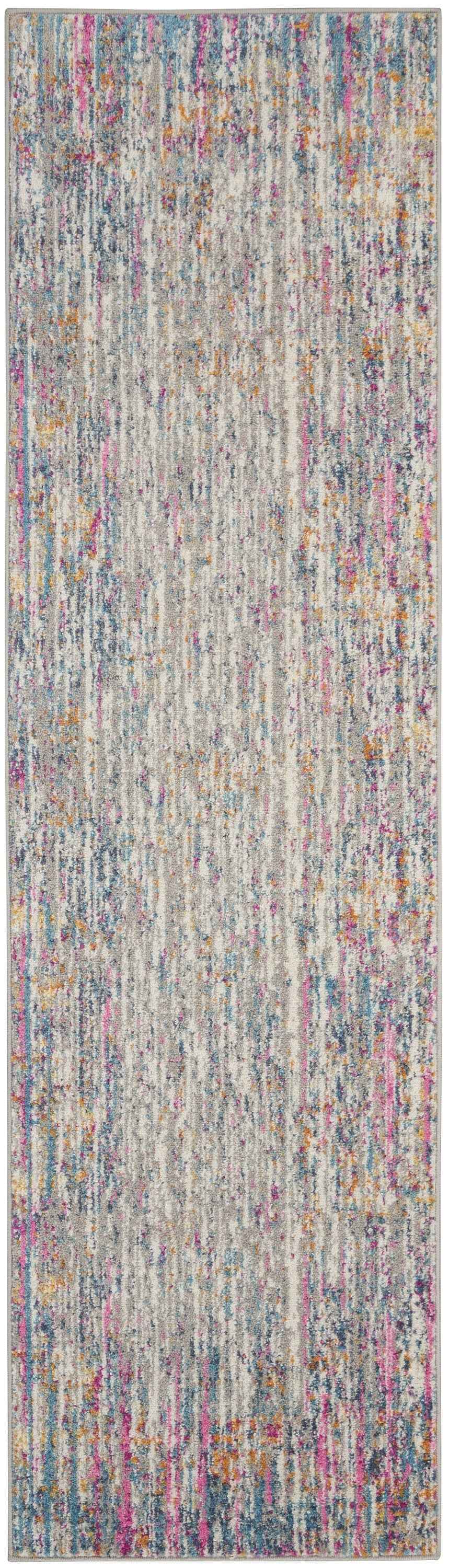 6' Pink And Ivory Abstract Power Loom Runner Rug