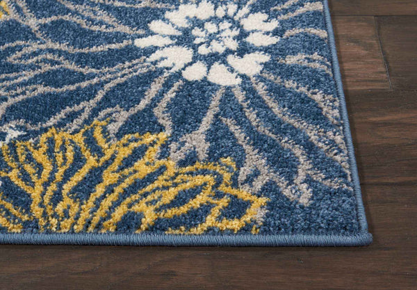 8' Blue Floral Power Loom Runner Rug Default Title