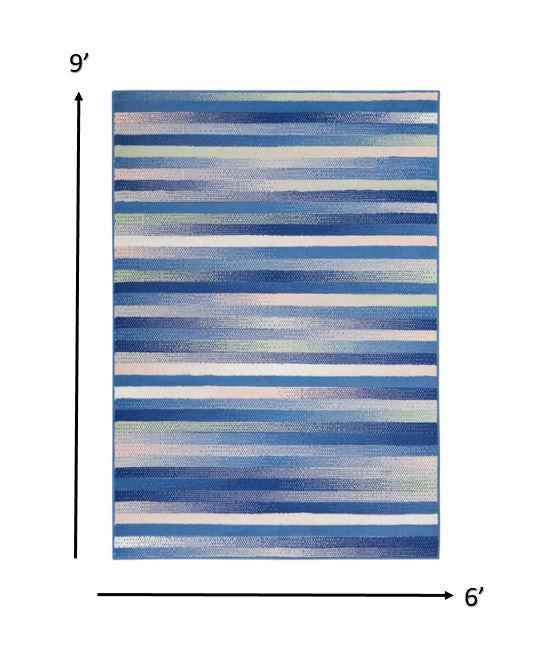 6' X 9' Blue And White Striped Dhurrie Area Rug