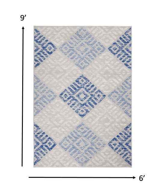 6' X 9' Blue Gray Geometric Dhurrie Area Rug