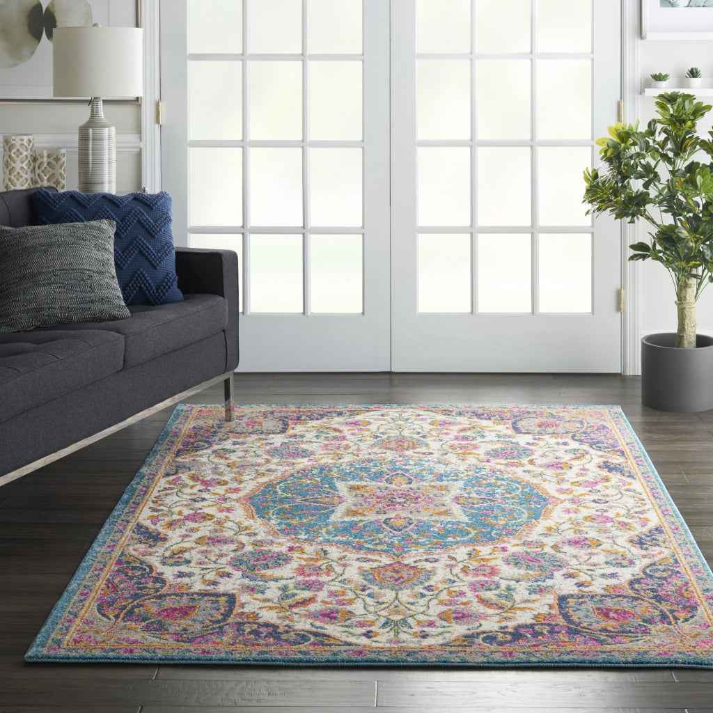 4' X 6' Pink And Green Dhurrie Area Rug
