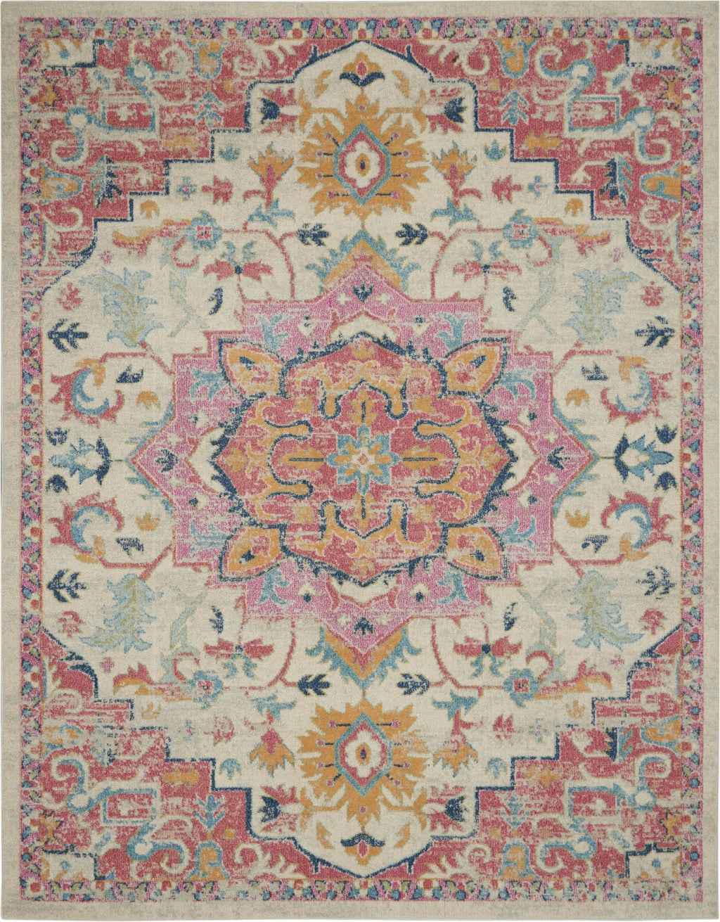 8' X 10' Pink And Ivory Southwestern Dhurrie Area Rug