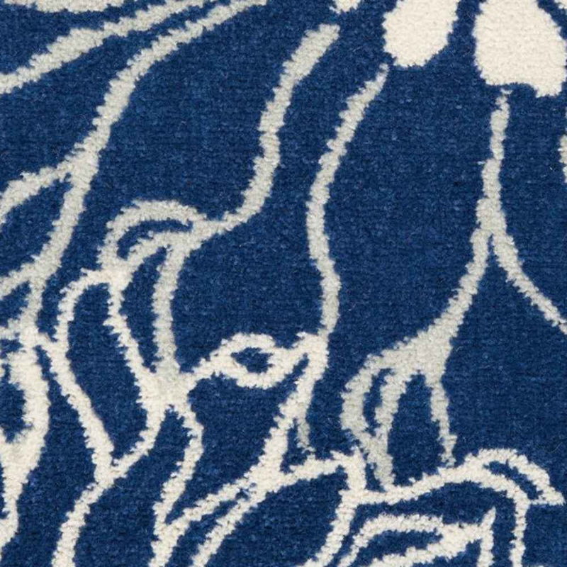 2' X 3' Blue And Ivory Floral Power Loom Area Rug
