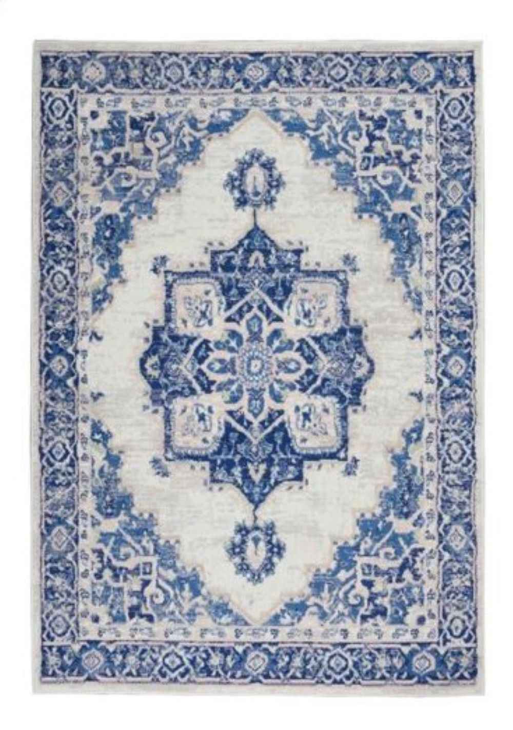 6' X 9' Blue And Ivory Floral Dhurrie Area Rug