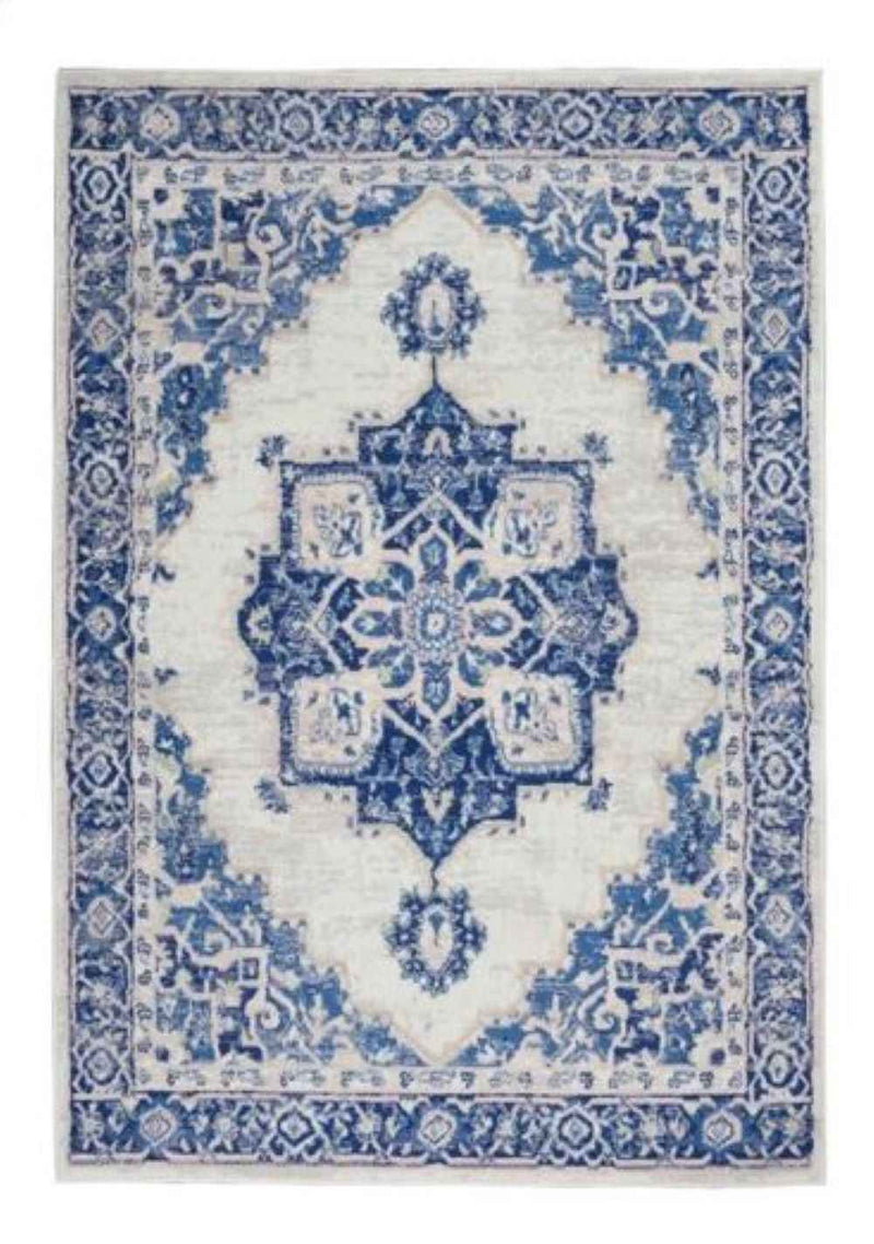 6' X 9' Blue And Ivory Floral Dhurrie Area Rug