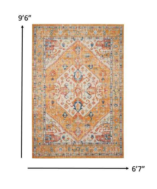7' X 10' Yellow And Ivory Dhurrie Area Rug