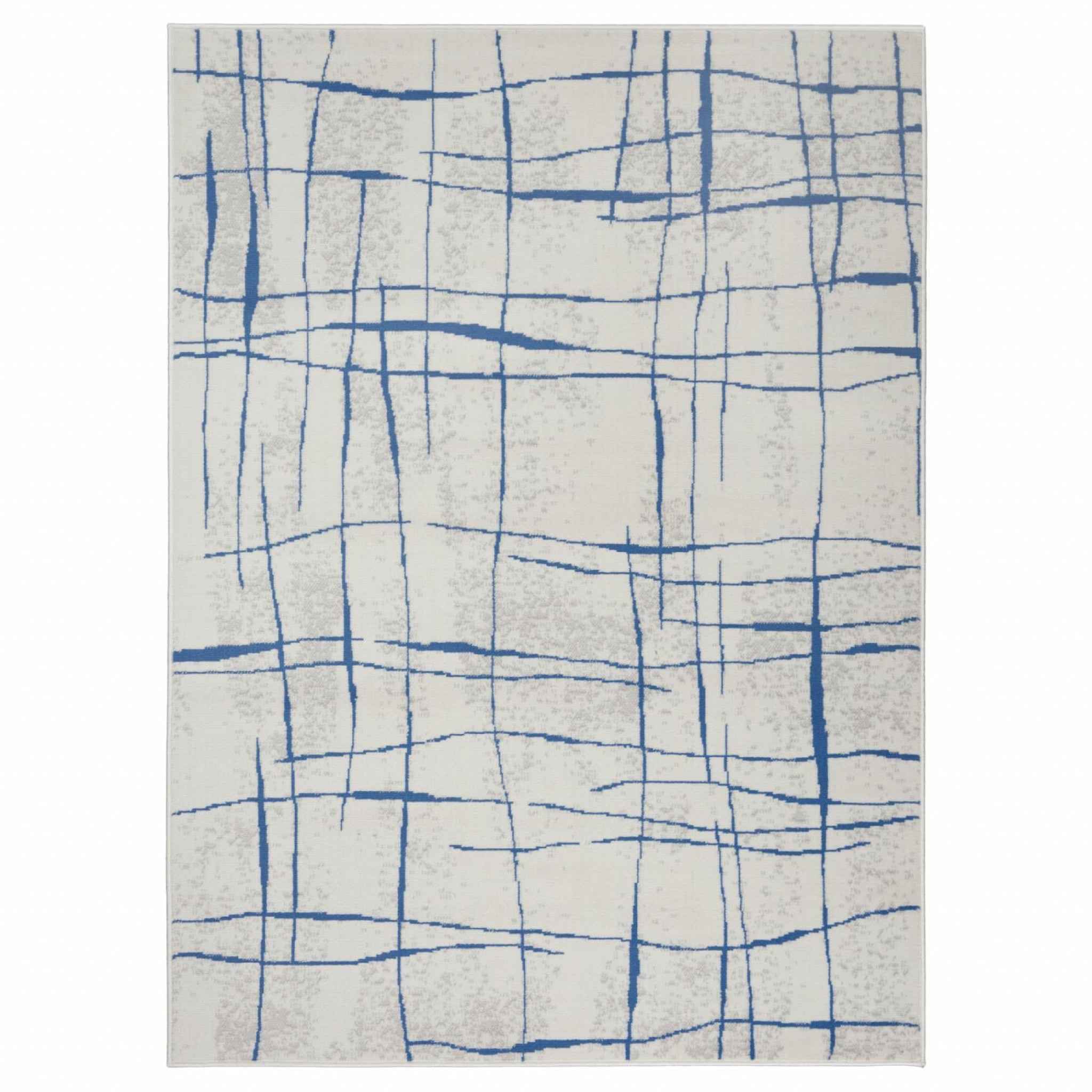 5' X 7' Blue And Ivory Abstract Dhurrie Area Rug