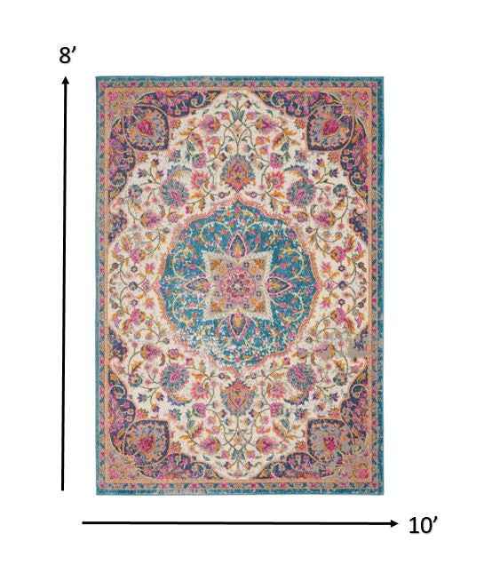 8' X 10' Pink And Green Dhurrie Area Rug