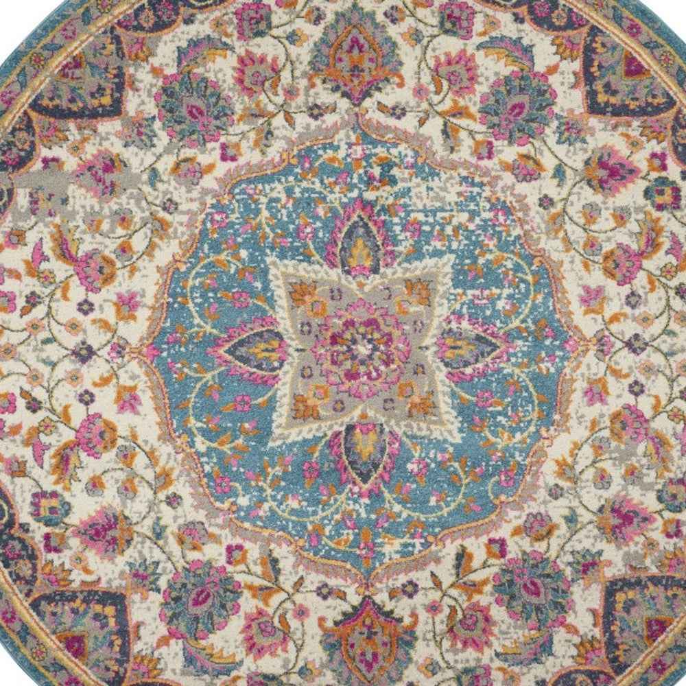 4' Pink And Green Round Dhurrie Area Rug