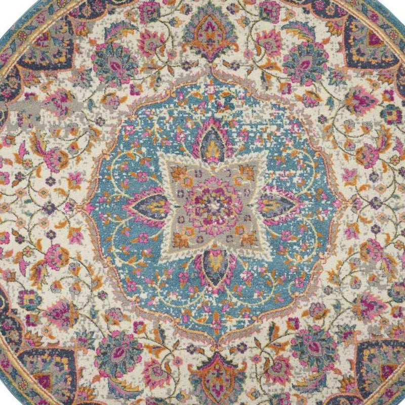 4' Pink And Green Round Dhurrie Area Rug