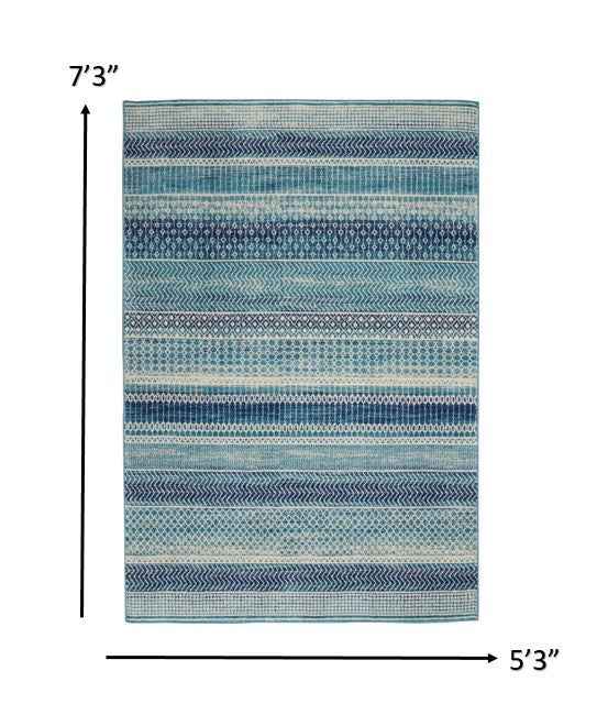 5' X 7' Navy Blue Southwestern Power Loom Area Rug