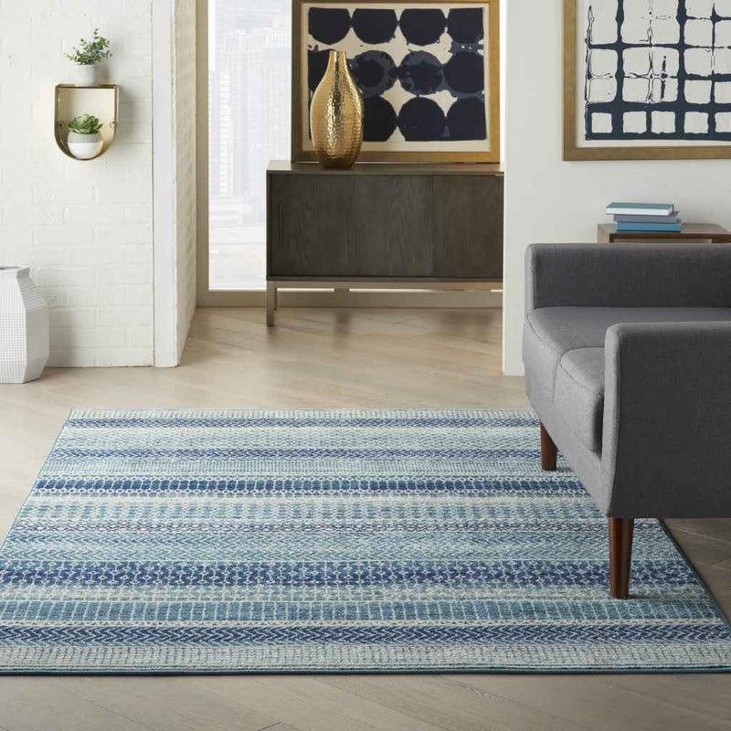 5' X 7' Navy Blue Southwestern Power Loom Area Rug