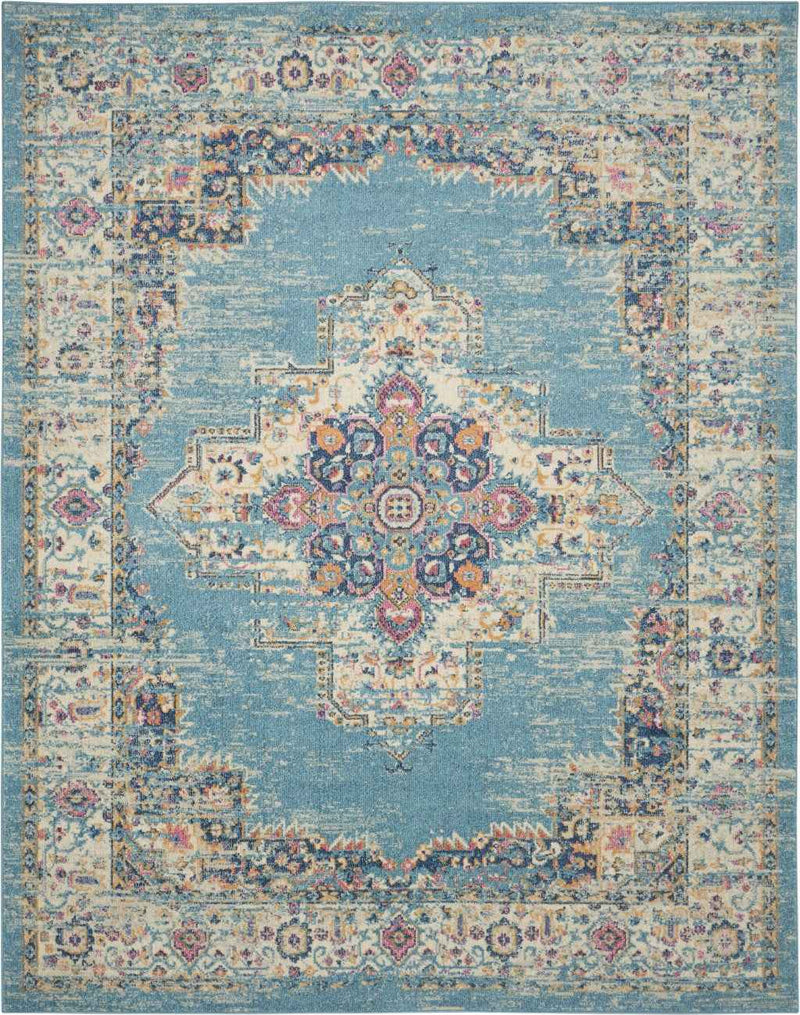 8' X 10' Light Blue Southwestern Power Loom Area Rug