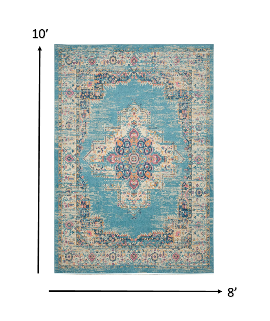 8' X 10' Light Blue Southwestern Power Loom Area Rug