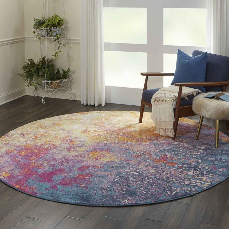 8' Sunset Round Abstract Power Loom Area Rug