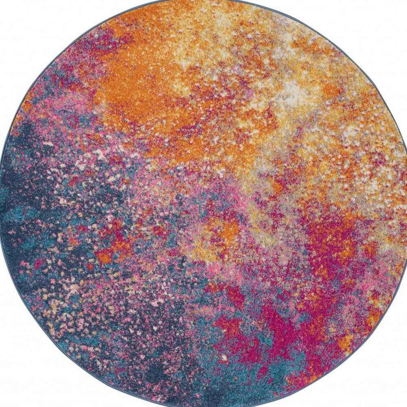 8' Sunset Round Abstract Power Loom Area Rug