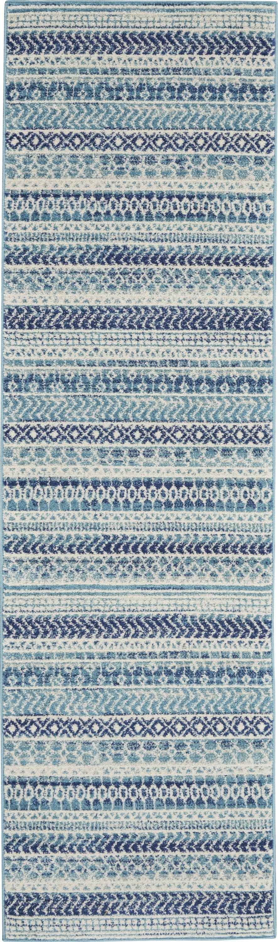 8' Navy Blue Southwestern Power Loom Runner Rug