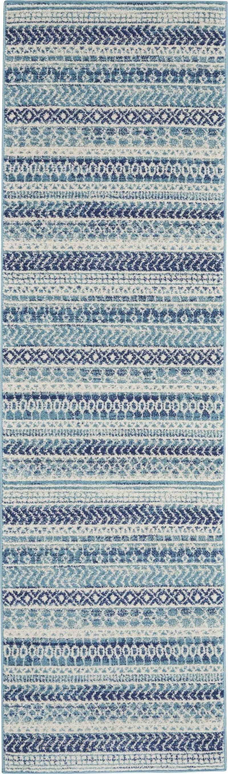 8' Navy Blue Southwestern Power Loom Runner Rug