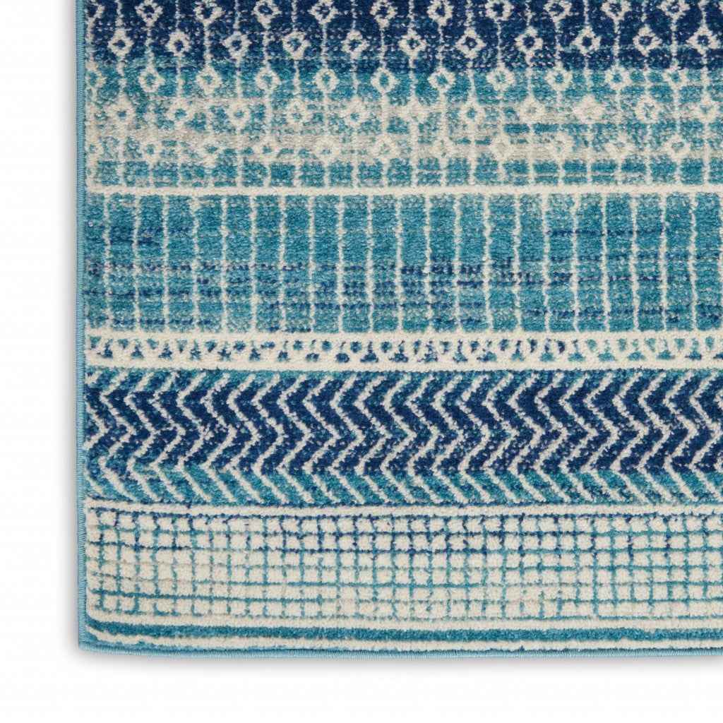 8' Navy Blue Southwestern Power Loom Runner Rug