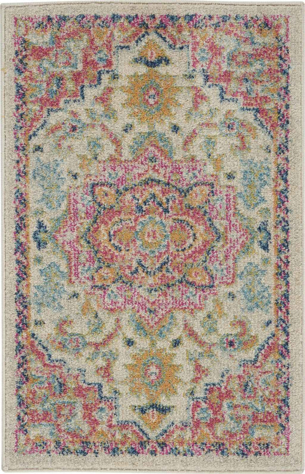 2' X 3' Pink And Ivory Southwestern Dhurrie Area Rug