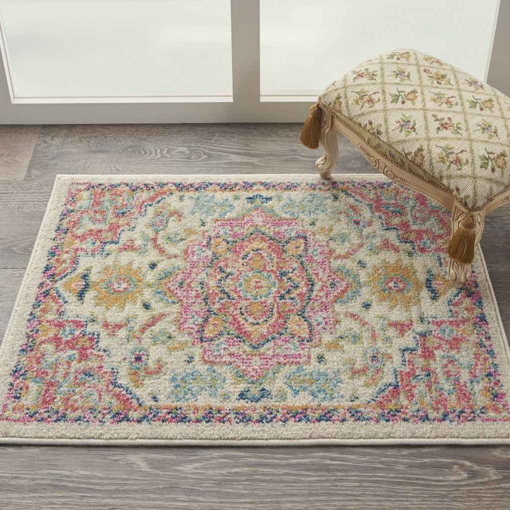 2' X 3' Pink And Ivory Southwestern Dhurrie Area Rug