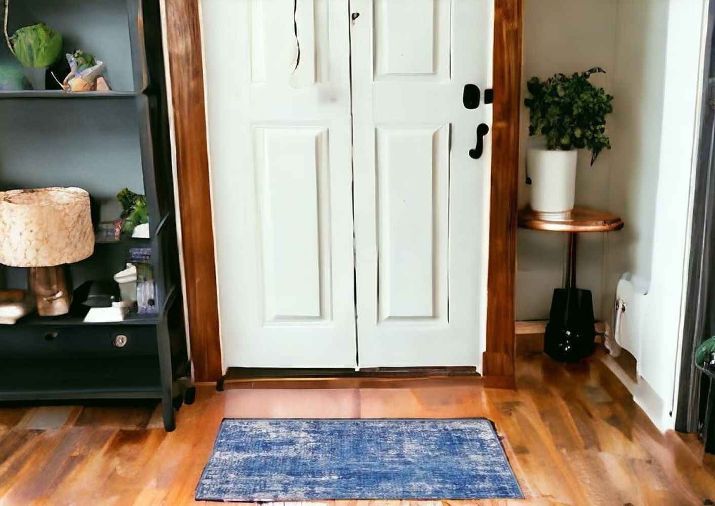 6' X 9' Blue And Ivory Abstract Dhurrie Area Rug